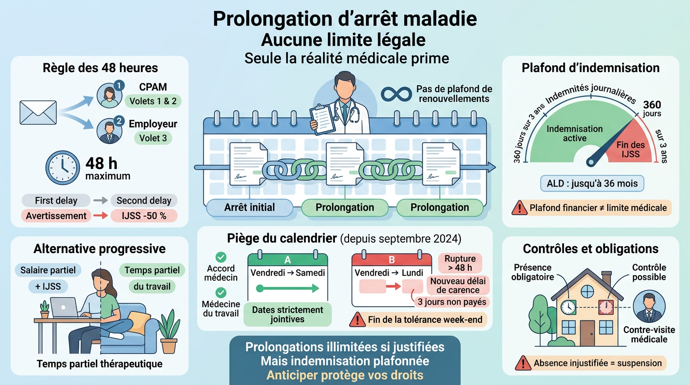 infographie : Arrêt maladie combien de prolongations peut-on obtenir ?