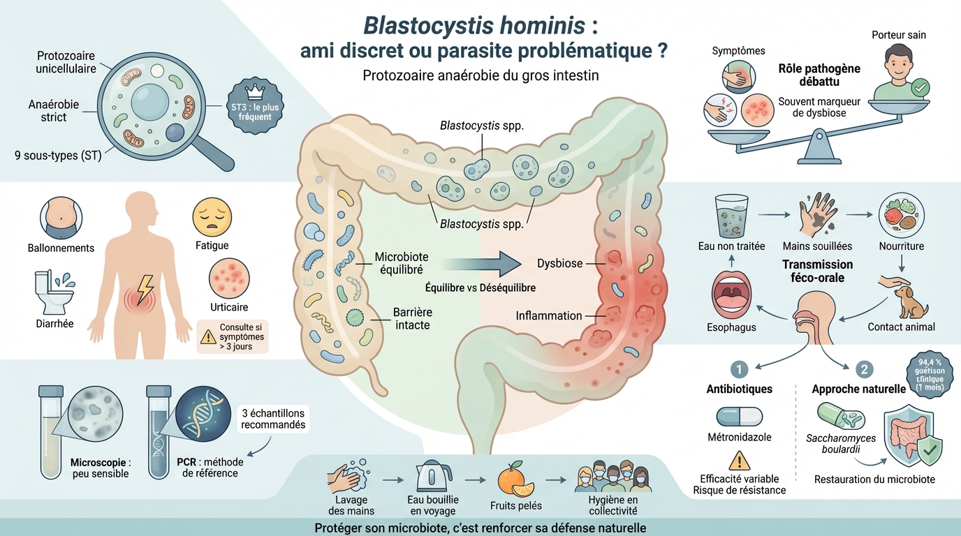 infographie : Blastocystis hominis symptômes et traitements du parasite!