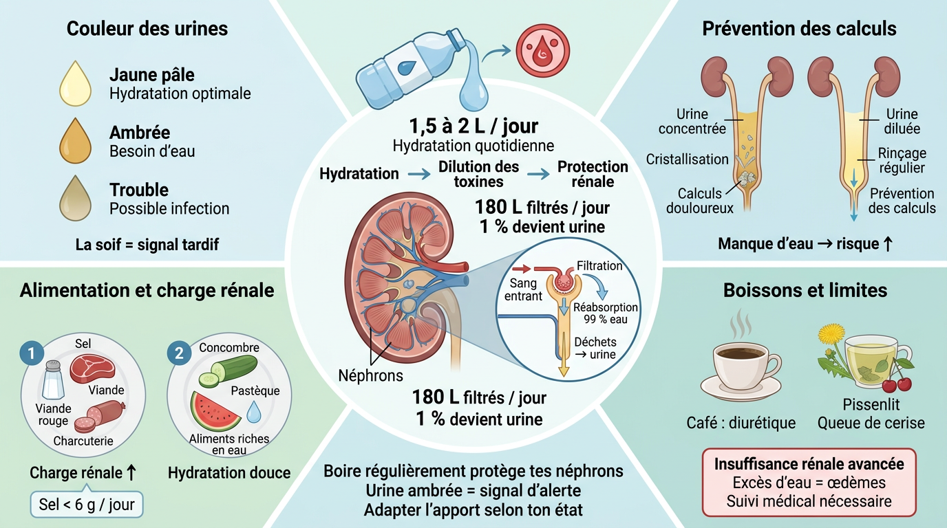 infographie : Hydratation et santé des reins pourquoi l’eau est essentielle