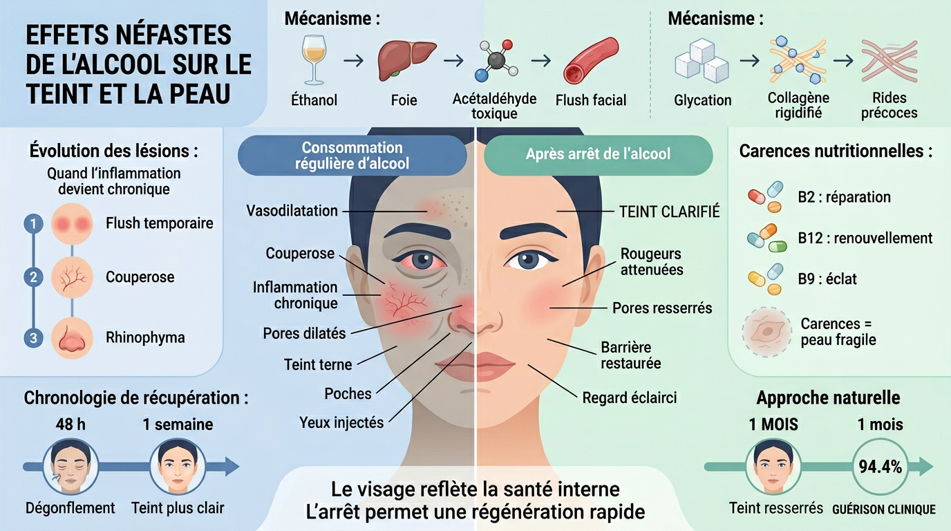 infographie : Les signes de l'alcoolisme sur le visage et la peau