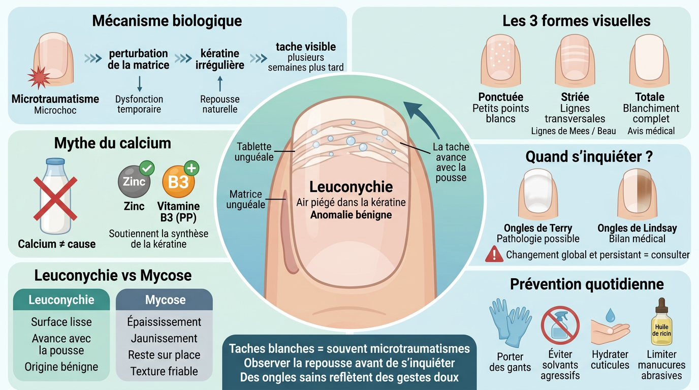 infographie : Leuconychie : comprendre les ongles blancs et leurs causes possibles