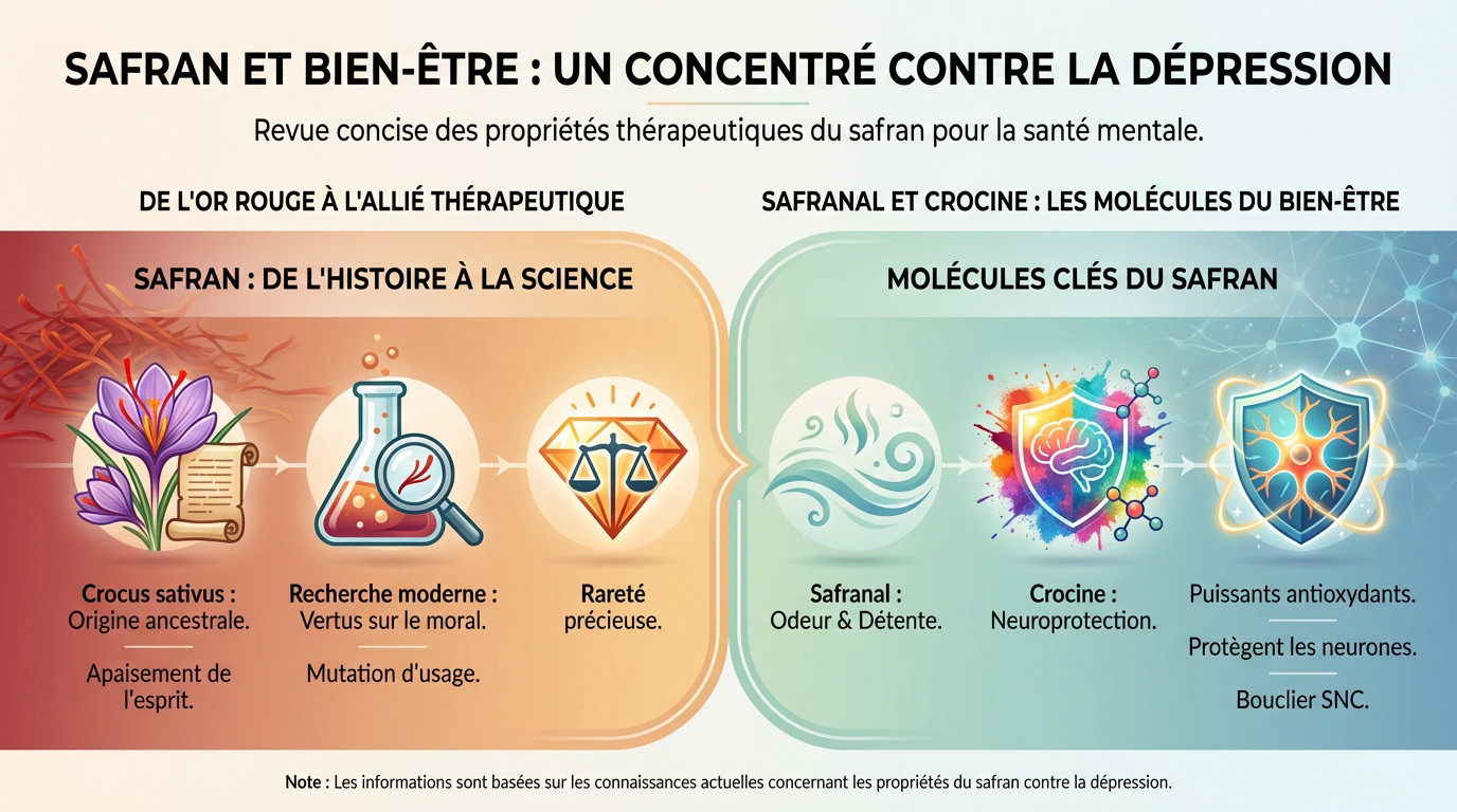 Pistils de safran illustrant son action naturelle sur le bien-être mental