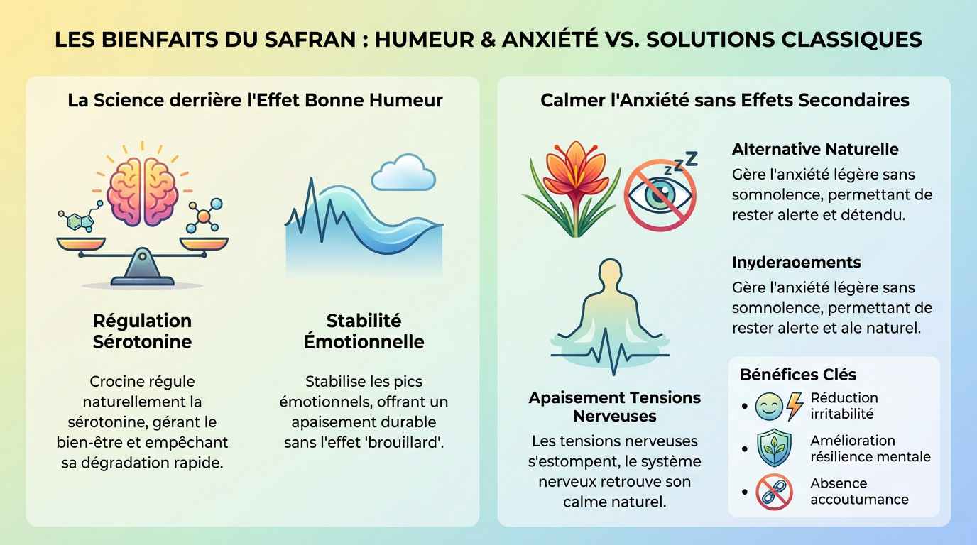 Comparaison des effets du safran sur l'humeur et l'anxiété face aux solutions classiques