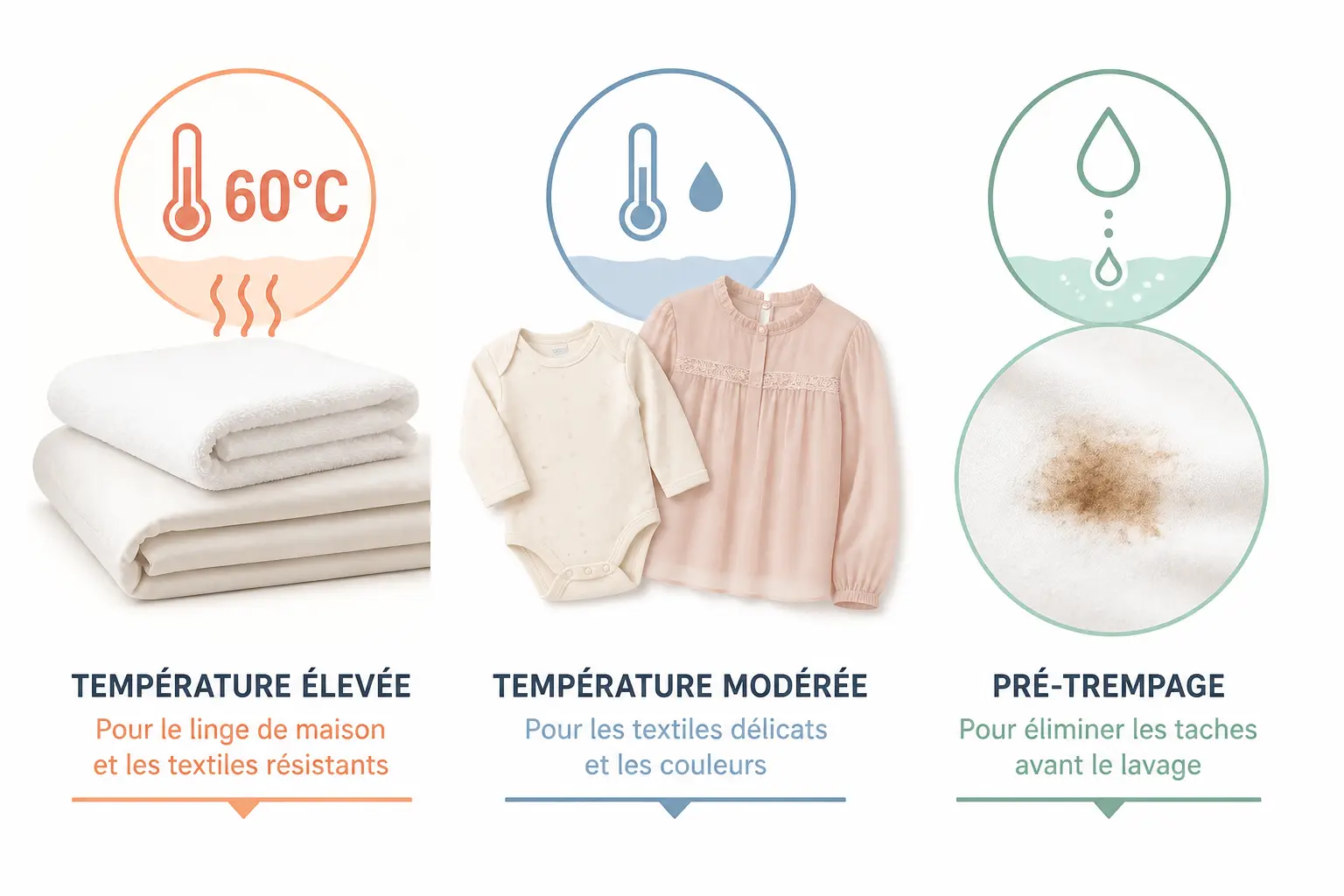 Quels réglages selon les draps, serviettes, sous-vêtements et textiles fragiles
