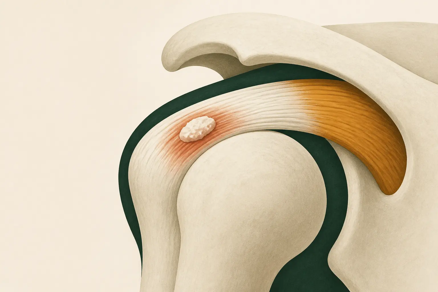 Macrocalcification epaule : tendon de la coiffe avec dépôt calcique blanc dans l’épaule