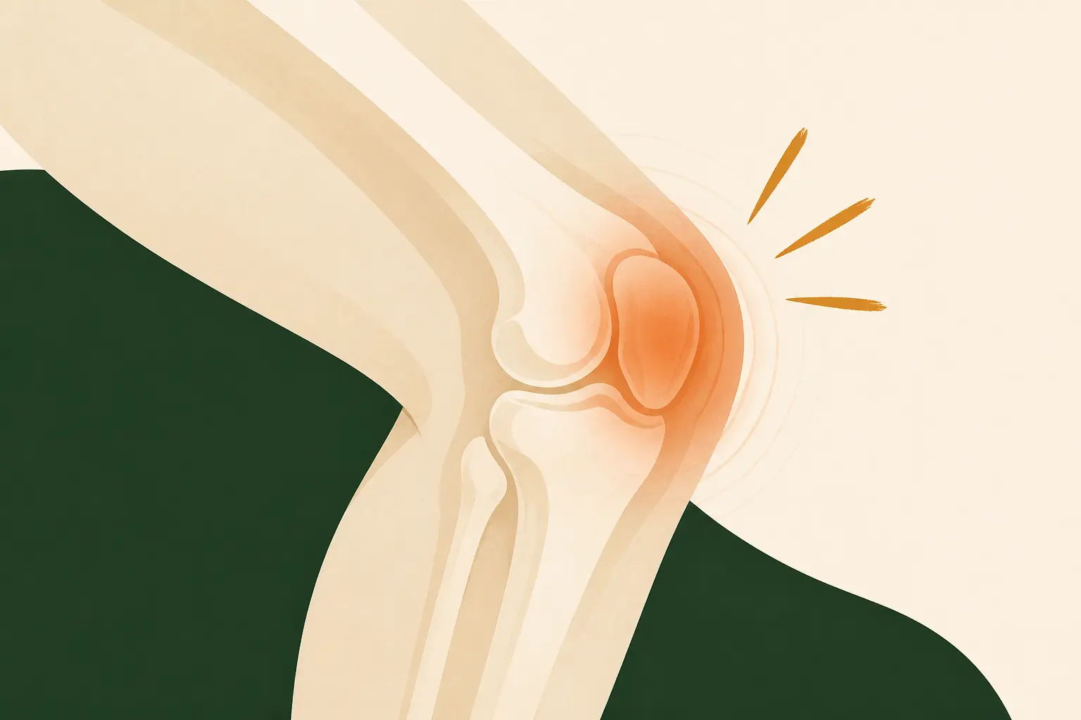 Genou plié avec douleur au niveau de la rotule, illustrant mal au genou quand je le plie et déplie.